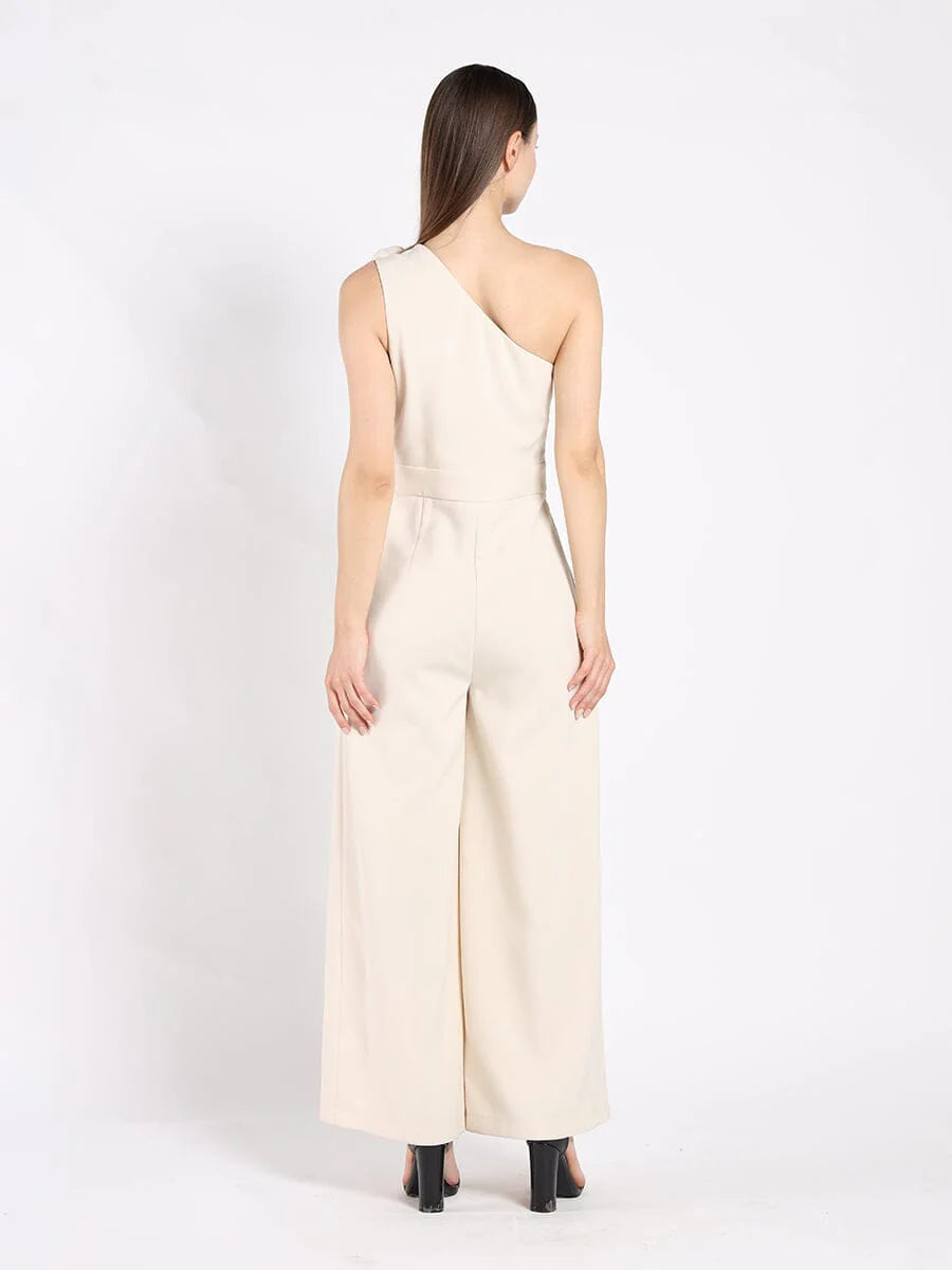 One Shoulder Flower Detail Wide Leg Jumpsuit