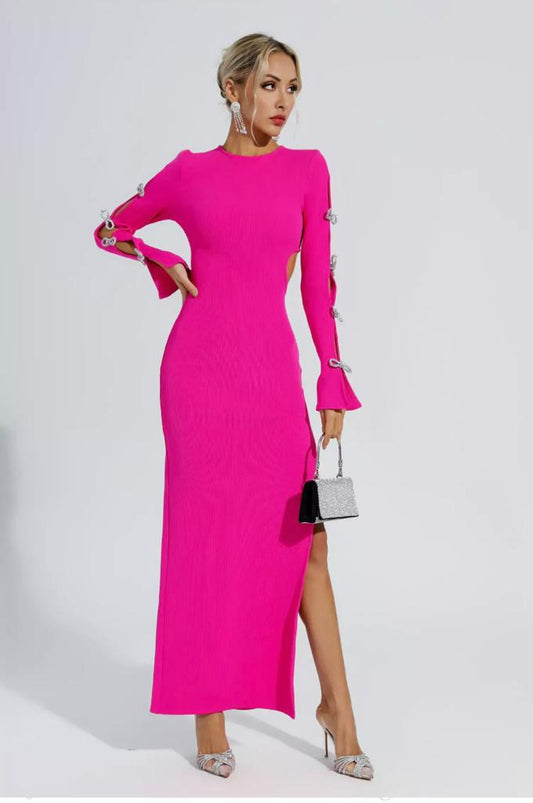 Authentic Rose Red Cutout Bandage Dress