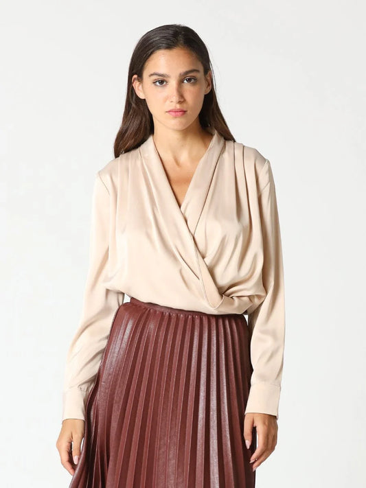 Drapery Neck Blouse with Gold Cuff Buttons