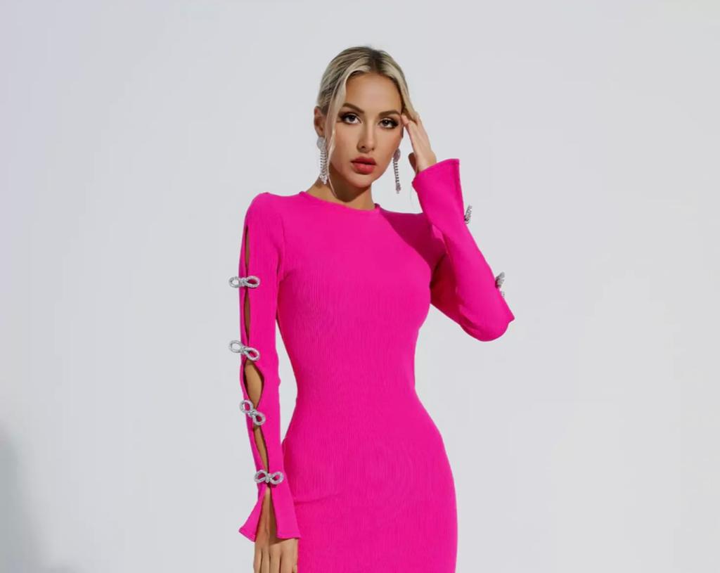 Authentic Rose Red Cutout Bandage Dress