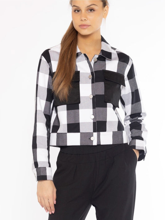 Gingham Check Pattern Jacket with Pockets