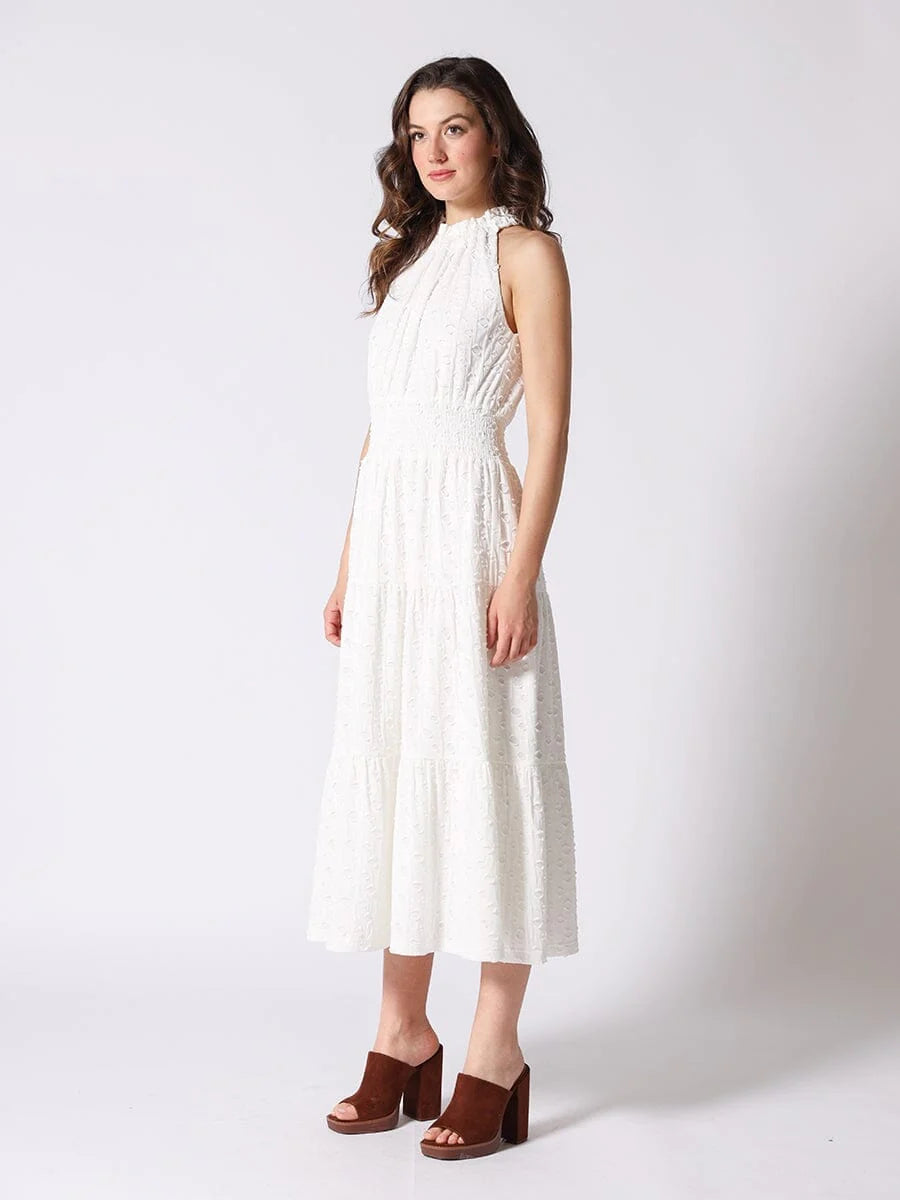 Halter-Neck Sleeveless Perforated Dress w/ Lining