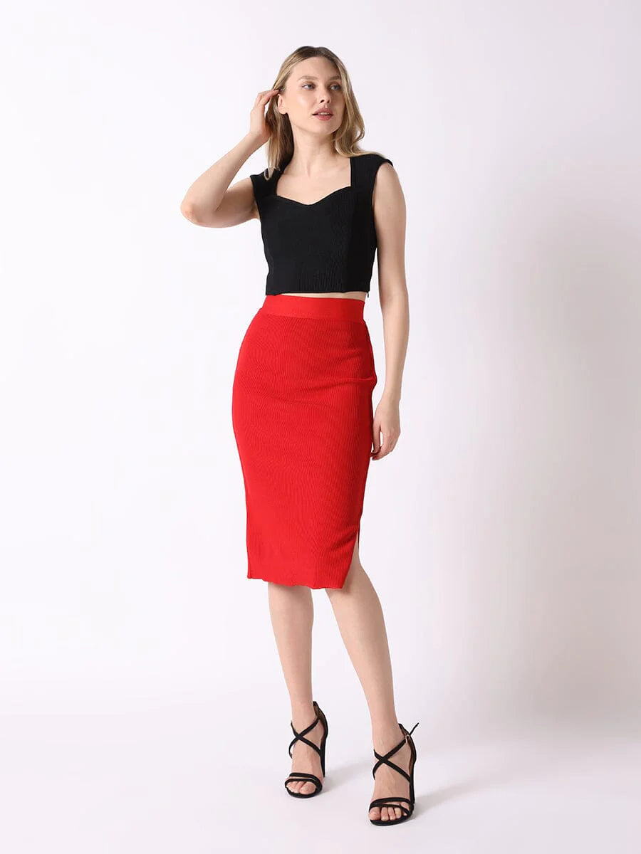 High-Waisted Solid Bodycon Pencil Bandage Skirt