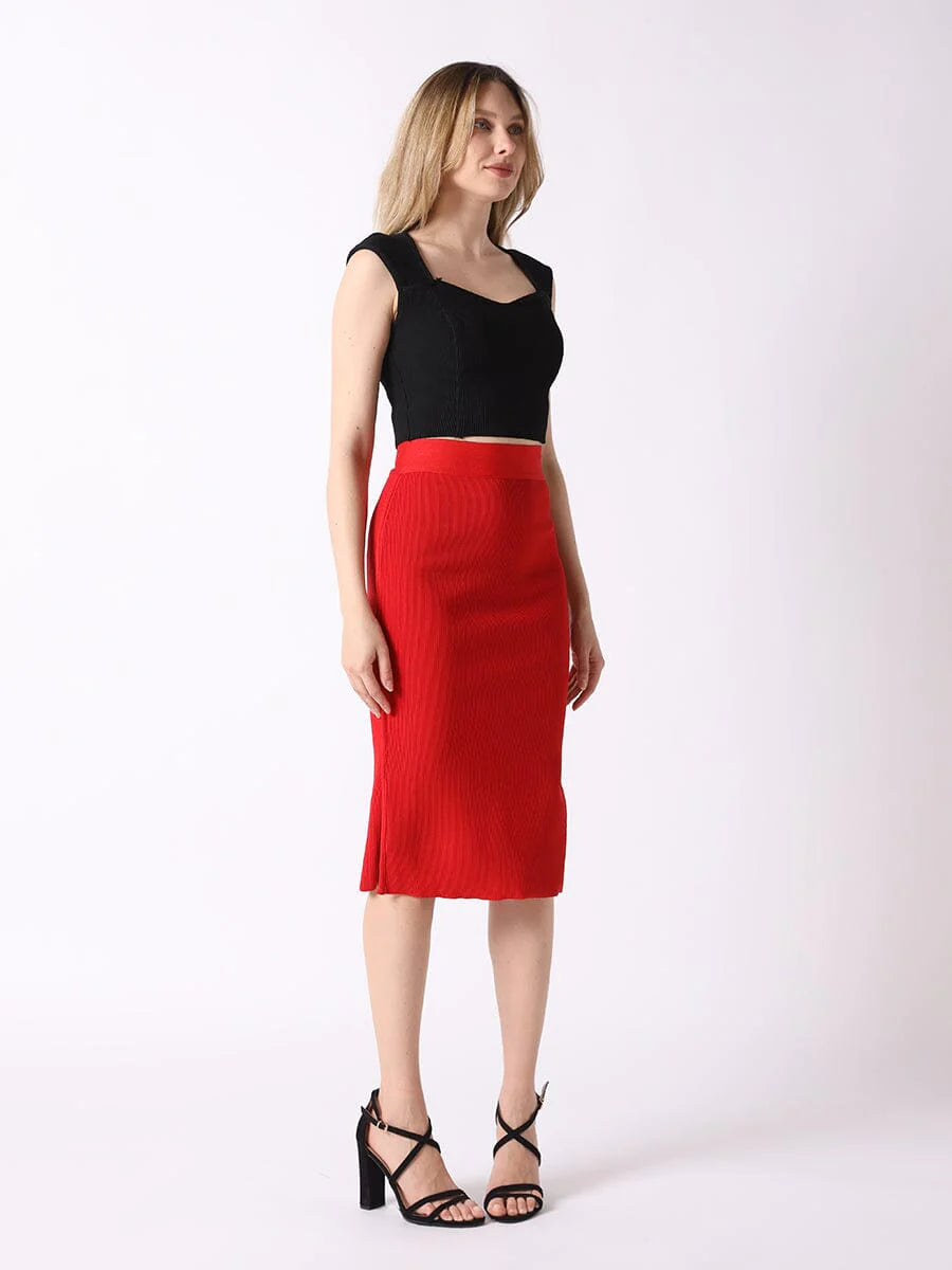 High-Waisted Solid Bodycon Pencil Bandage Skirt