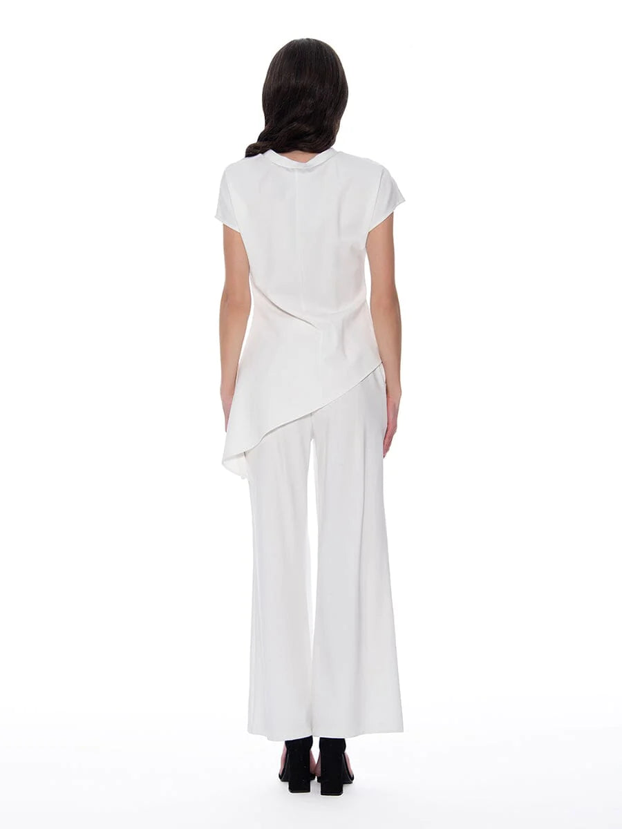 Set Spanx Wide Leg Pants With Elastic White and Thick long sleeve shirt with waist tie.