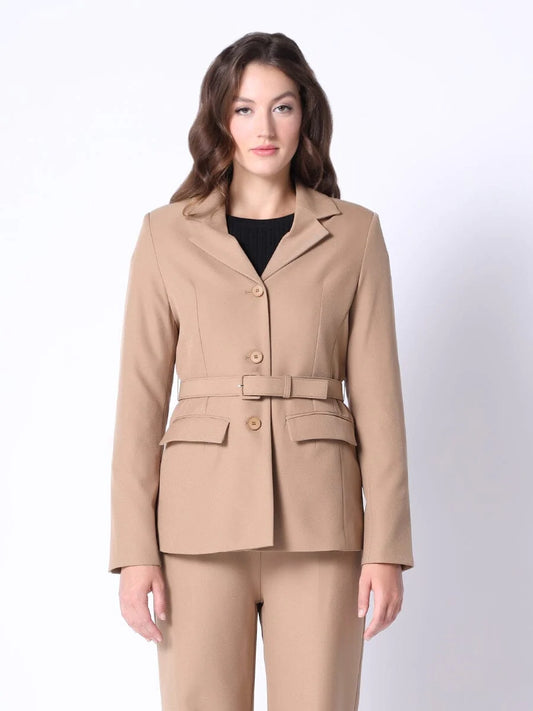 Single-Breasted Straight Fit Blazer with Belt