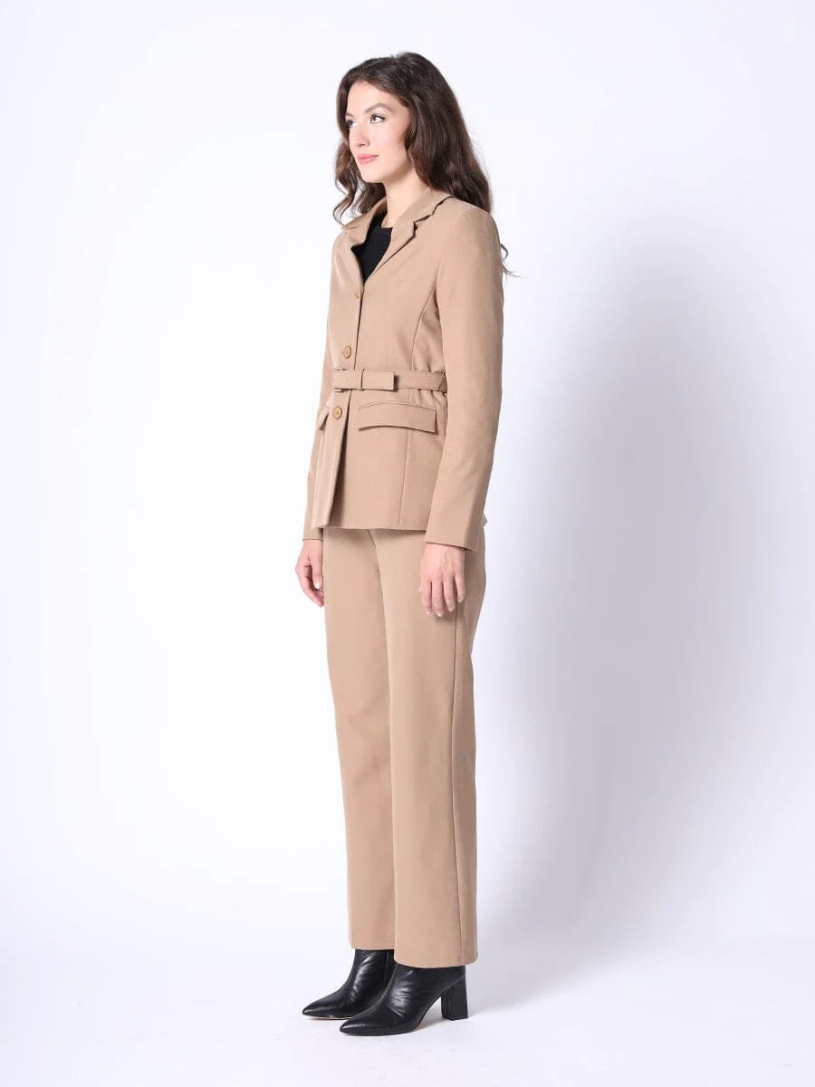 Single-Breasted Straight Fit Blazer with Belt