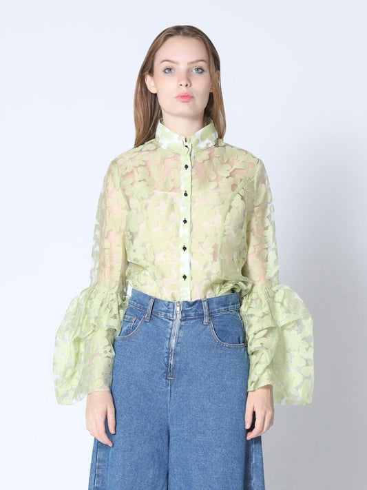 Floral printed chiffon blouse with bell sleeve