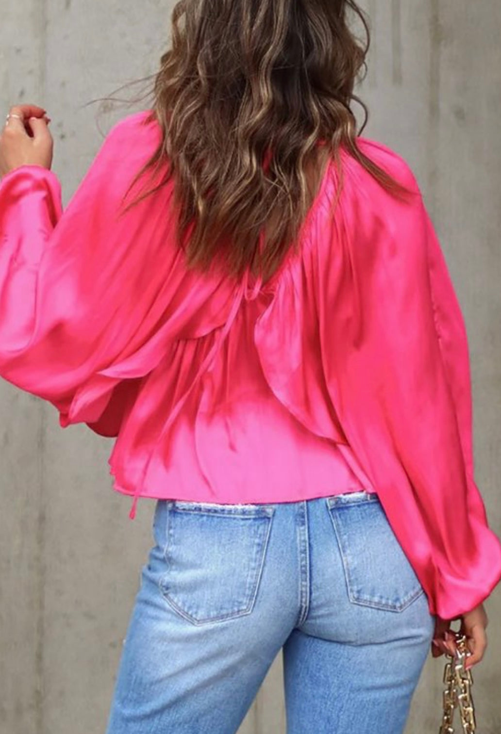 Satin Cape Sleeve Blouse with Back Tie