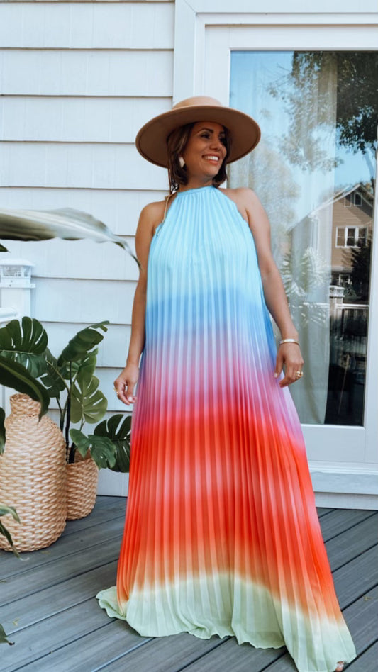 Enchanted Ombre Pleated Maxi Dress