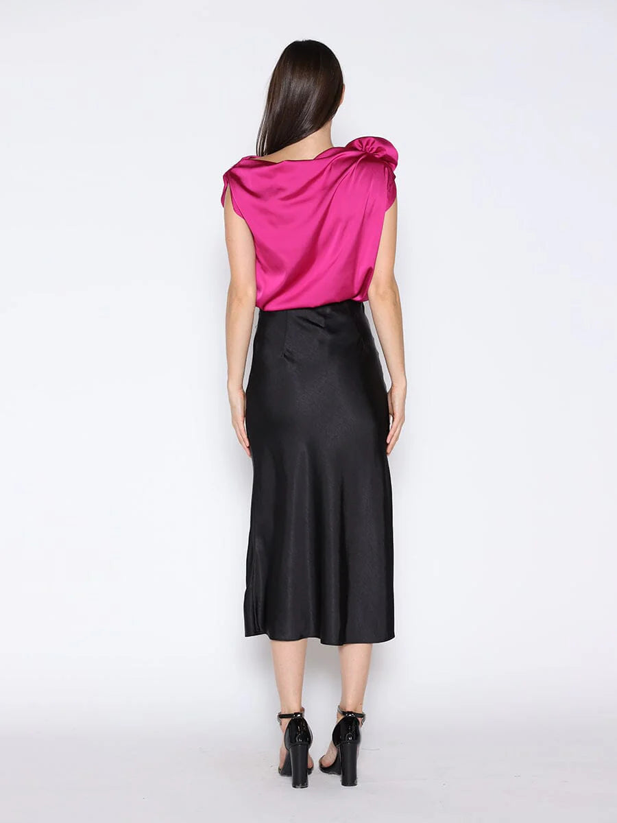 One Shoulder Flower Applique Sleeveless Satin Top