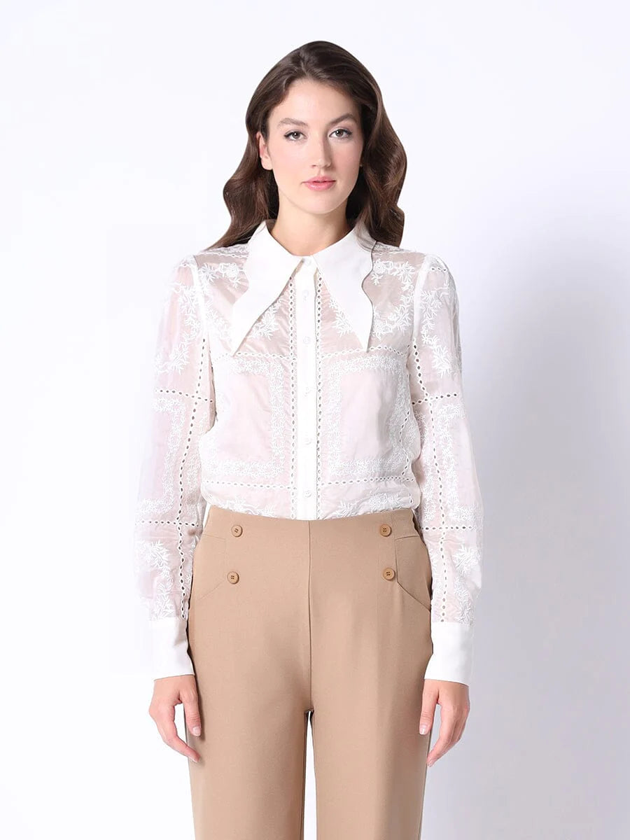 Wing Collar Embroidery Shirt