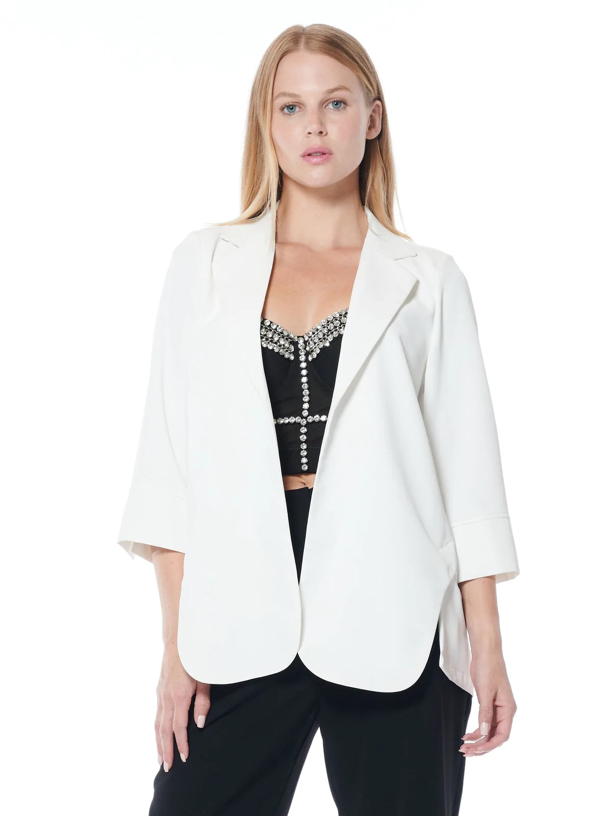 Oversized 3/4 Sleeve Notch Lapel Blazer