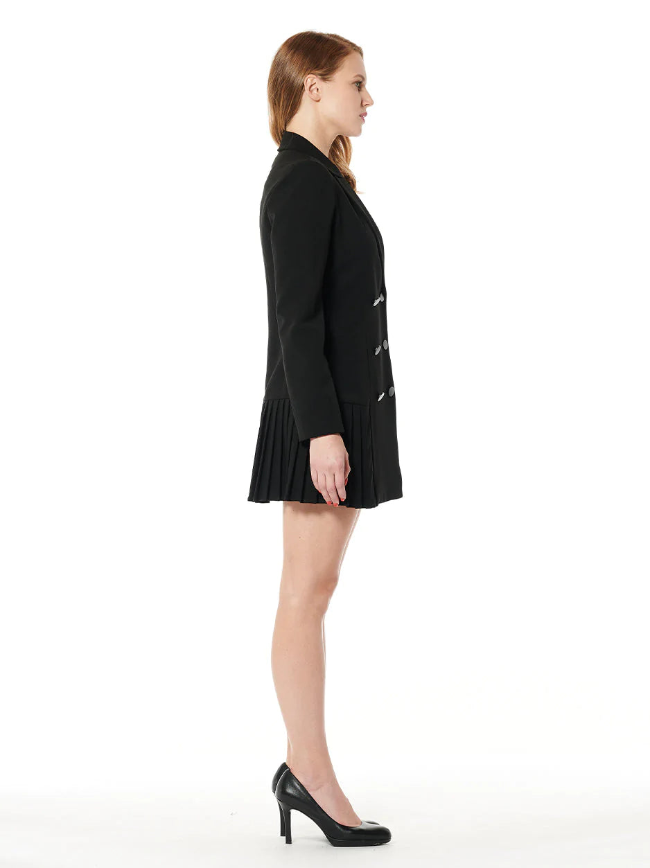 Pleats Detail Long Sleeve Double Breast Dress